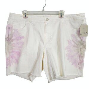 NWT WONDERLY High Rise Jean Shorts WHITE w PURPLE Denim plus size 20W Raw Hem